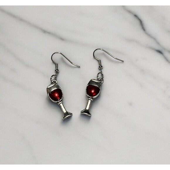 Red Wine Glass Dangle Earrings - Fun and Stylish Gift for Her - Picture 4 of 5